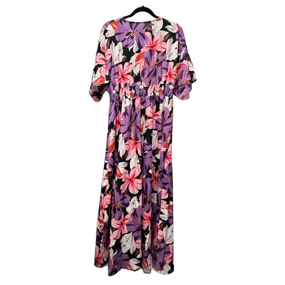 Floral Maxi Dress Large NWOT Pink Purple, 2 Front Slits - Picture 2 of 2